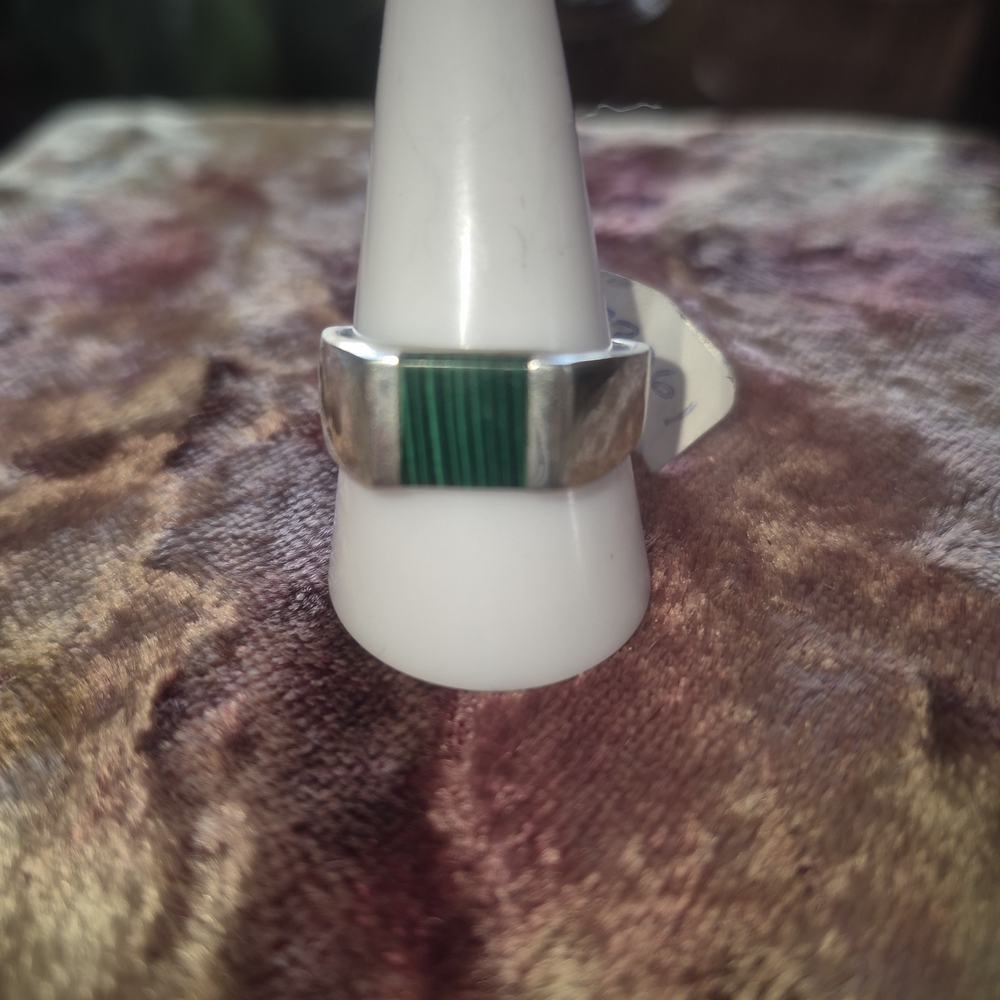 Vintage Silver, Malachite Men's Ring